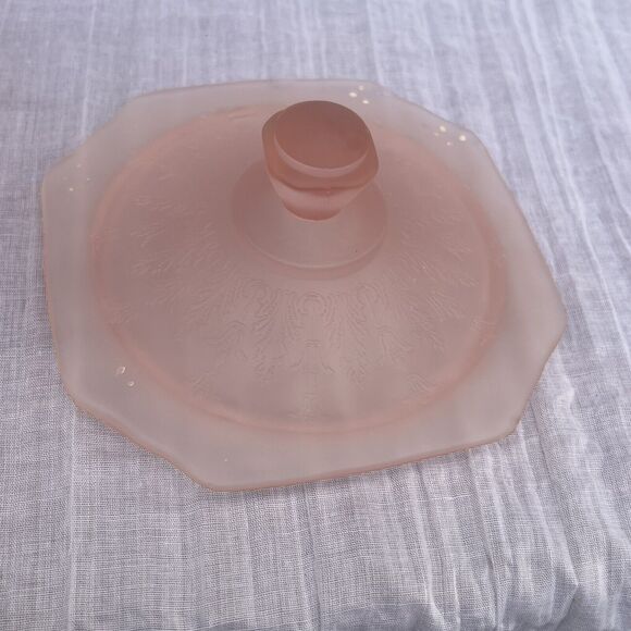 Vintage Pink Satin Depression Glass Frosted Princess Cookie Biscuit Jar With Lid - Picture 9 of 13